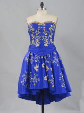 Amazing Taffeta Sweetheart Sleeveless Lace Up Embroidery Juniors Party Dress in Royal Blue