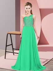 High Class Chiffon One Shoulder Sleeveless Side Zipper Beading Evening Dress in Turquoise