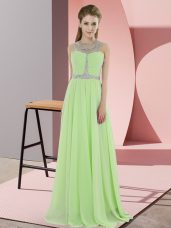 Sleeveless Floor Length Beading Zipper Evening Gowns with Yellow Green