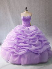 Great Organza Sweetheart Sleeveless Lace Up Beading and Pick Ups Vestidos de Quinceanera in Lavender