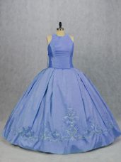 Ball Gowns Vestidos de Quinceanera Blue Scoop Satin Sleeveless Floor Length Zipper