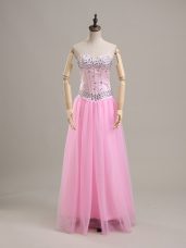 Column/Sheath Sleeveless Pink Pageant Dress for Womens Lace Up