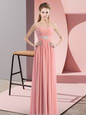 Romantic Floor Length Watermelon Red Celeb Inspired Gowns Chiffon Sleeveless Beading