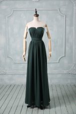 Noble Sleeveless Floor Length Ruching Zipper Evening Wear with Green