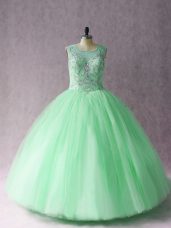 Floor Length Lace Up Quinceanera Dresses Apple Green for Sweet 16 and Quinceanera with Beading