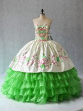 Embroidery and Ruffled Layers Vestidos de Quinceanera Lace Up Sleeveless Floor Length