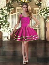 Fuchsia Ball Gowns Ruffled Layers Evening Dress Lace Up Tulle Sleeveless Mini Length