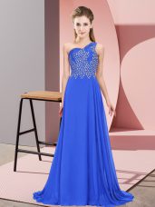 One Shoulder Sleeveless Chiffon Prom Evening Gown Beading Side Zipper