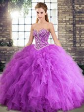 Beading and Ruffles 15th Birthday Dress Lavender Lace Up Sleeveless Floor Length