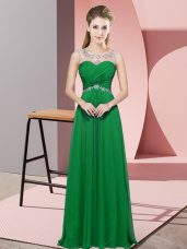 Free and Easy Green Chiffon Backless Pageant Dress for Teens Sleeveless Floor Length Beading