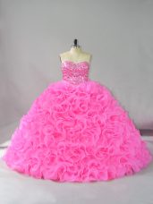 Hot Pink Sweetheart Neckline Beading and Ruffles Quinceanera Dress Sleeveless Lace Up