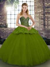 Floor Length Ball Gowns Sleeveless Olive Green 15 Quinceanera Dress Lace Up