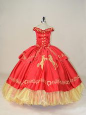 Embroidery Quinceanera Dress Red Lace Up Sleeveless Floor Length