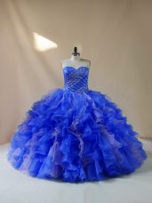 Beading and Ruffles 15 Quinceanera Dress Royal Blue Lace Up Sleeveless Floor Length