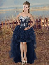 Sweetheart Sleeveless Lace Up Pageant Dress for Teens Navy Blue Organza