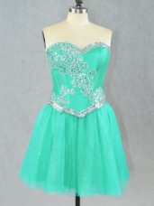 Perfect Turquoise Party Dress Prom and Party with Beading Sweetheart Sleeveless Lace Up