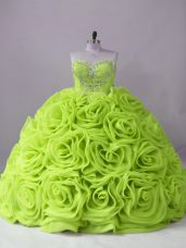 Yellow Green Quinceanera Dresses Sweet 16 and Quinceanera with Beading Sweetheart Sleeveless Brush Train Lace Up