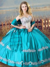 Stunning Ball Gowns Quinceanera Dresses Aqua Blue Sweetheart Satin Sleeveless Floor Length Lace Up