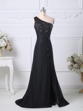 On Sale Black Column/Sheath Beading and Lace Evening Dress Side Zipper Taffeta Sleeveless