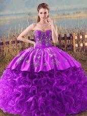 Dramatic Eggplant Purple and Purple Sleeveless Fabric With Rolling Flowers Brush Train Lace Up Sweet 16 Dresses for Sweet 16 and Quinceanera