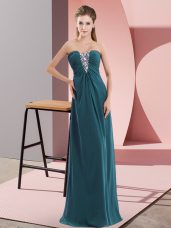 Chic Teal Sleeveless Beading Floor Length Prom Dresses