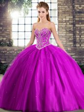 Discount Sweetheart Sleeveless Brush Train Lace Up Quince Ball Gowns Purple Tulle