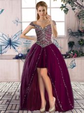 Off The Shoulder Sleeveless Lace Up High School Pageant Dress Purple Tulle