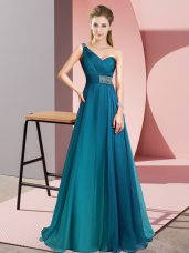 Teal Sleeveless Beading Criss Cross Evening Party Dresses