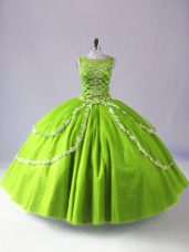 Customized Sleeveless Floor Length Beading and Appliques Zipper Quinceanera Gowns with