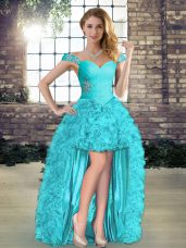 Designer Aqua Blue Sleeveless Organza Lace Up Dress for Prom for Wedding Party