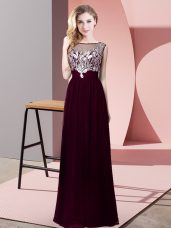 Burgundy Empire Beading Celebrity Dresses Backless Chiffon Sleeveless Floor Length