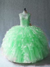 Sleeveless Beading and Ruffles Lace Up 15th Birthday Dress