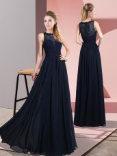 Empire Evening Gowns Navy Blue Scoop Chiffon Sleeveless Floor Length Zipper