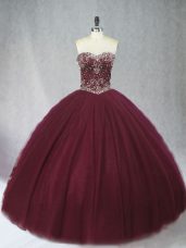 Floor Length Ball Gowns Sleeveless Burgundy Sweet 16 Quinceanera Dress Lace Up