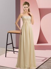 Chiffon Sleeveless Floor Length High School Pageant Dress and Beading and Ruching