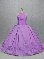 Admirable Lilac Sleeveless Floor Length Embroidery Zipper 15 Quinceanera Dress