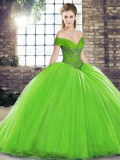 Sweet 16 Quinceanera Dress Organza Brush Train Sleeveless Beading