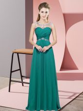 Chic Turquoise Scoop Backless Beading Evening Outfits Sleeveless