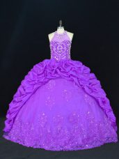 Best Selling High-neck Sleeveless Lace Up Quinceanera Gowns Purple