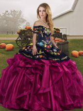 Sleeveless Lace Up Floor Length Embroidery and Ruffles Sweet 16 Quinceanera Dress