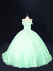 Apple Green Sleeveless Beading Lace Up Sweet 16 Dresses