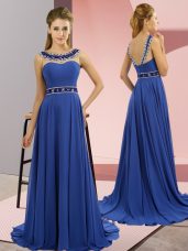 Scoop Sleeveless Chiffon Juniors Evening Dress Beading Brush Train Zipper