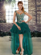 Cheap Sleeveless Lace Up High Low Beading and Ruffles Glitz Pageant Dress