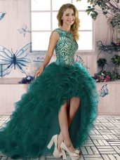 Pretty High Low Dark Green Pageant Dress for Womens Scoop Sleeveless Lace Up