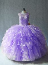 Nice Organza Sleeveless Floor Length Sweet 16 Dresses and Beading and Ruffles