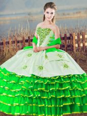 Excellent Green Organza Lace Up Sweet 16 Dress Sleeveless Floor Length Beading and Ruffled Layers