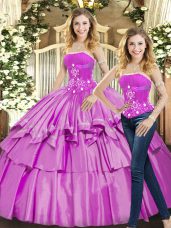 Floor Length Lilac Sweet 16 Quinceanera Dress Strapless Sleeveless Lace Up