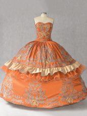 Delicate Ball Gowns Quinceanera Gown Orange Sweetheart Satin Sleeveless Floor Length Lace Up