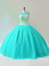 Best Tulle Sleeveless Floor Length Vestidos de Quinceanera and Beading