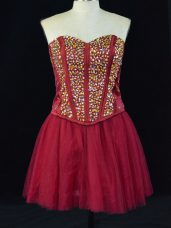 Pretty A-line Homecoming Gowns Wine Red Sweetheart Tulle Sleeveless Mini Length Lace Up